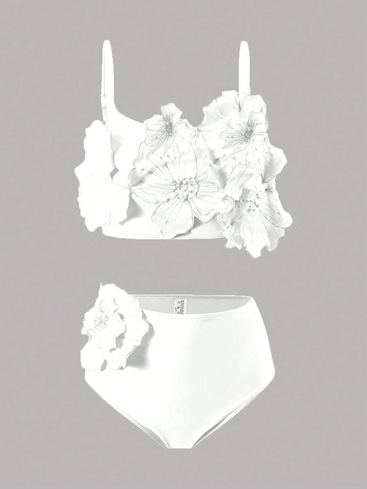 Damen Bikini-Set mit floralem 3D-Design und hochgeschnittenem Unterteil Drune