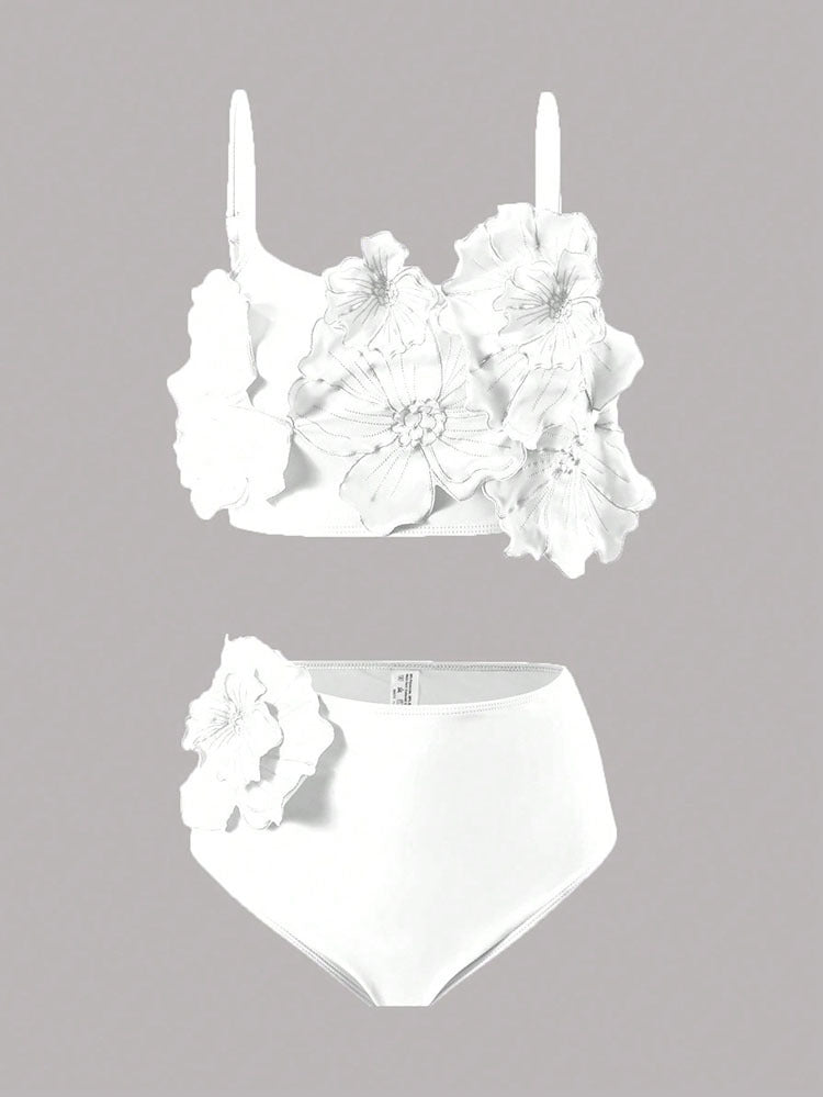 Damen Bikini-Set mit floralem 3D-Design und hochgeschnittenem Unterteil Drune
