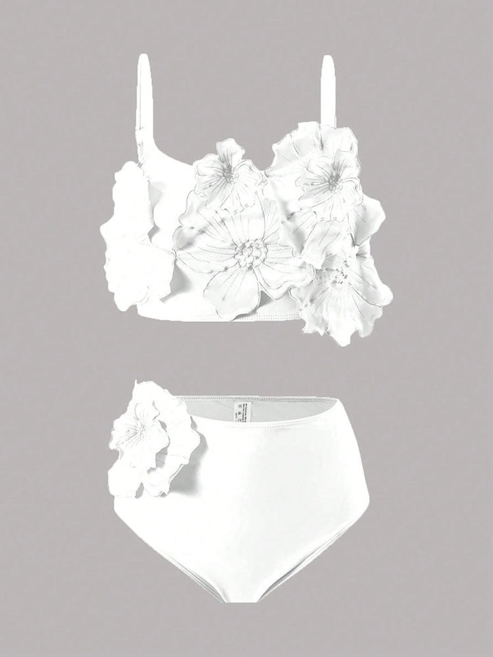 Damen Bikini-Set mit floralem 3D-Design und hochgeschnittenem Unterteil Drune