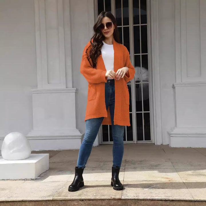Damen lässiger Strickcardigan mit praktischen Taschen und offener Front Drune