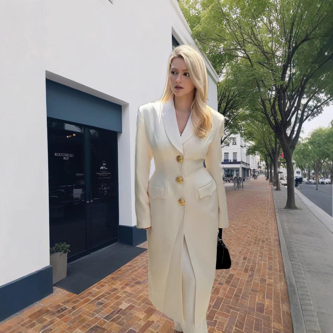 Damen Eleganter Langmantel mit goldenen Knöpfen und klassischem Schnitt Drune