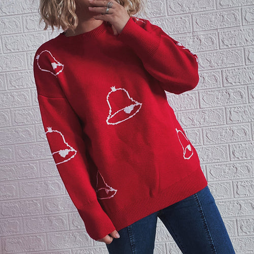 Damen Festlicher Pullover mit fröhlichem Glockenmotiv und lässigem Schnitt Drune