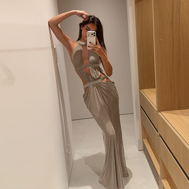 Damen Maxi-Kleid mit raffiniertem Cut-Out-Design und asymmetrischem Saum Drune