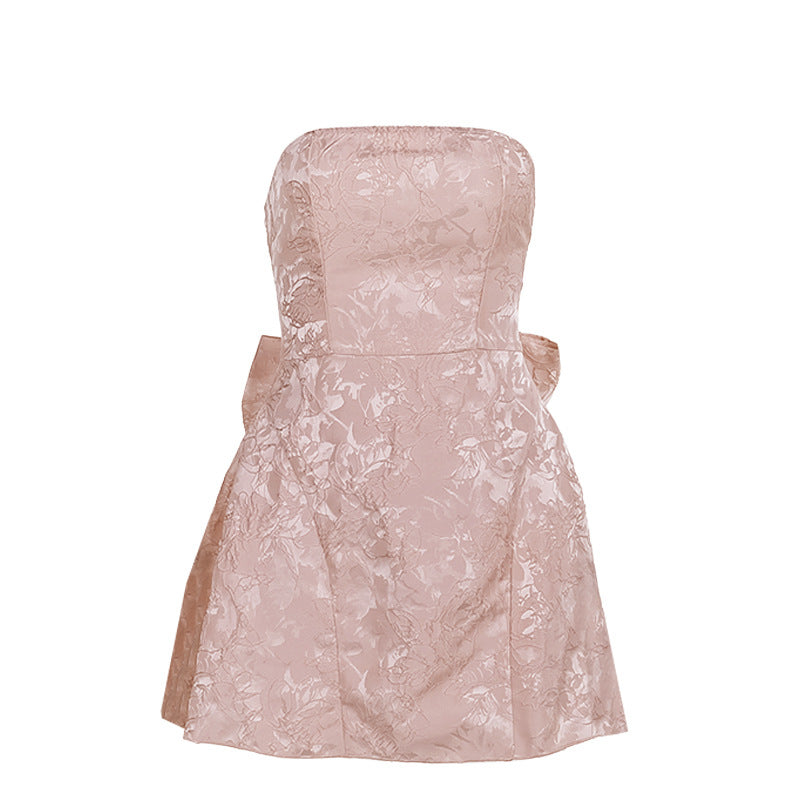 Damen schulterfreies Cocktailkleid mit elegantem Schleifendetail Drune