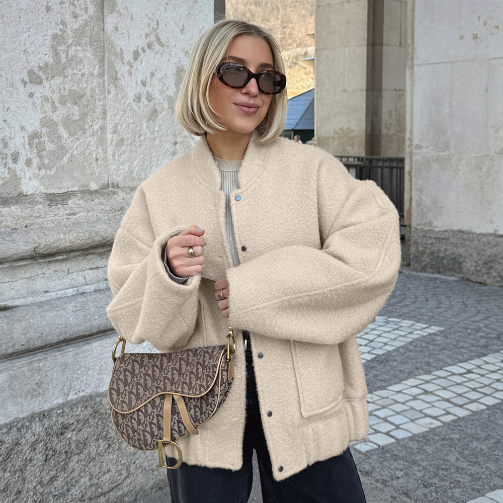 Damen Modische Oversized-Bomberjacke aus kuscheligem Material Drune