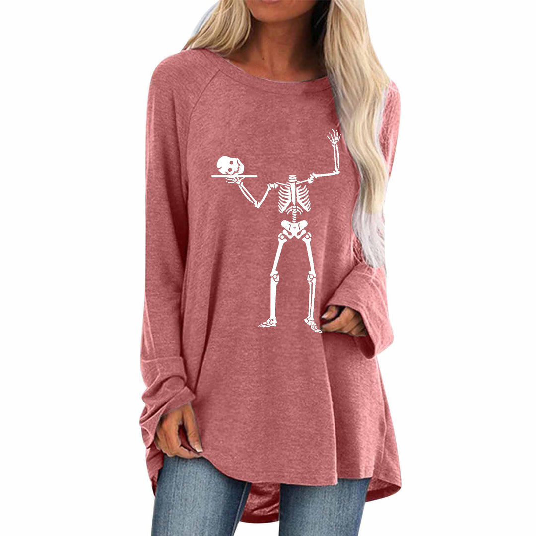 Damen Langarmshirt mit kreativem Skelettdesign und lässigem Schnitt Drune