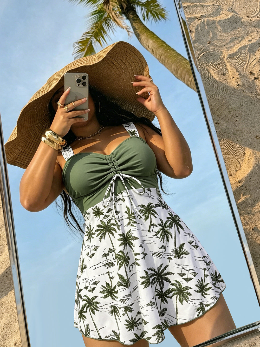 Damen Schwimmdress mit floralem Oberteil und lässigem Rock Drune