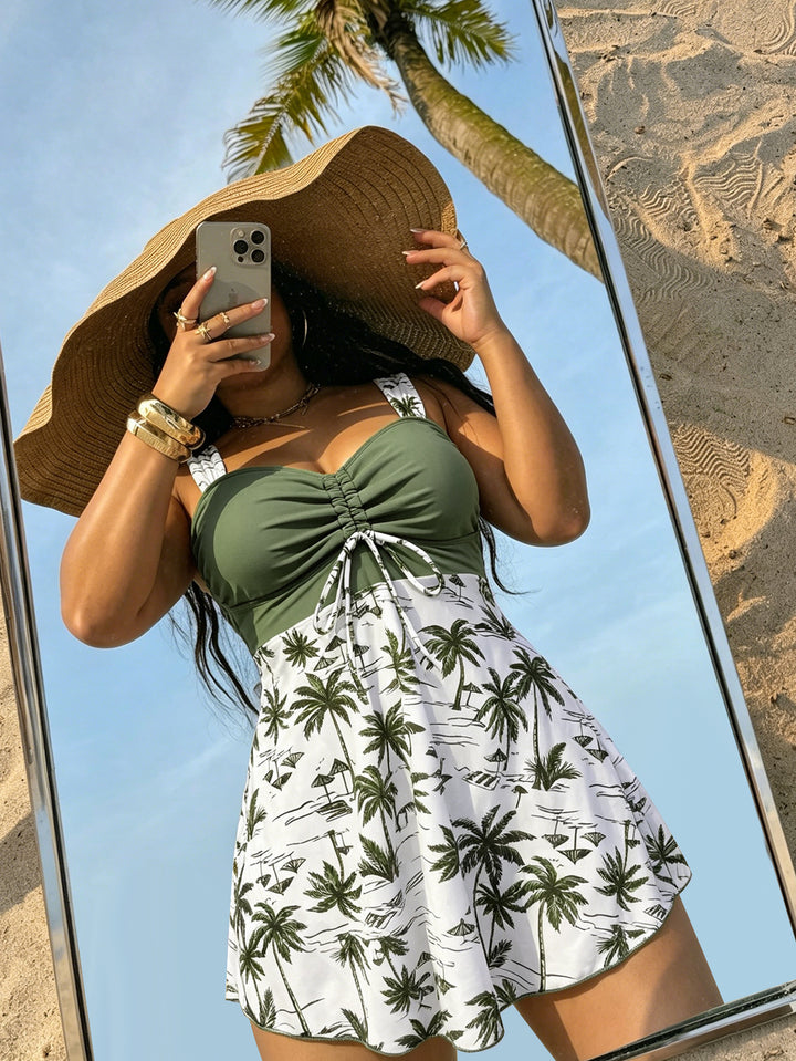 Damen Schwimmdress mit floralem Oberteil und lässigem Rock Drune