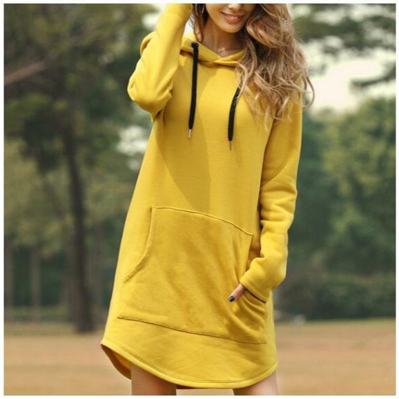 Damen nan Kapuzenkleid aus Sweatstoff, oversized Schnitt mit Kängurutasche Drune