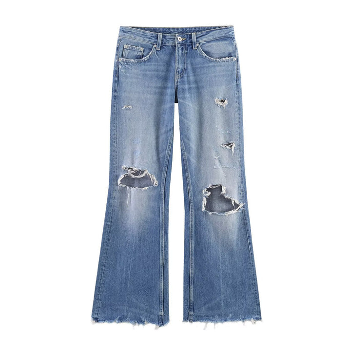 Damen Flared Jeans mit Destroyed-Effekten und Fransenabschlüssen Drune