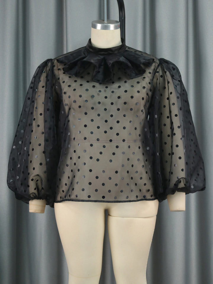 Damen Bluse mit voluminösen Puffärmeln und Polka-Dots Drune