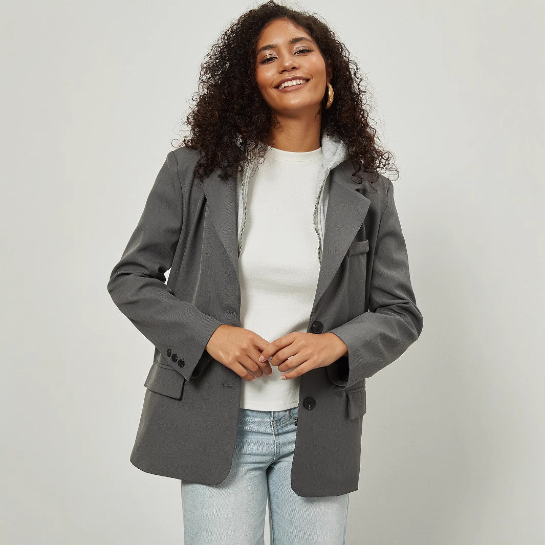 Damen lässige Blazerjacke mit herausnehmbarem Innenfutter Drune