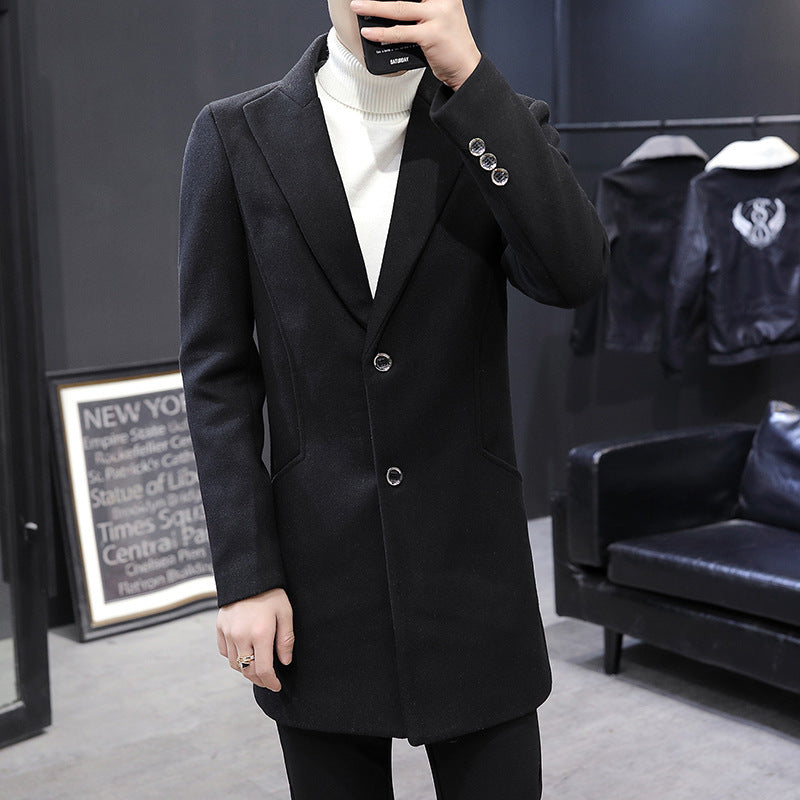 Herren eleganter Wollmantel mit modernem Schnitt und praktischen Taschen Drune