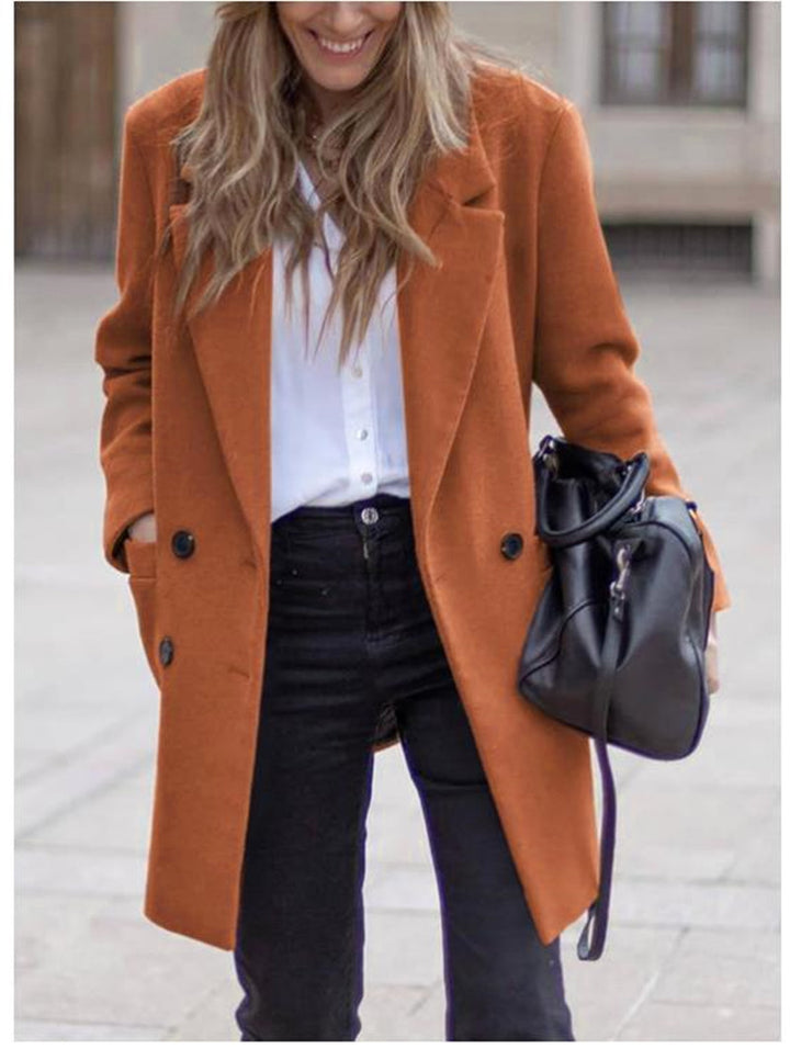 Damen eleganter und warmer Wollmantel mit doppelter Knopfleiste Drune