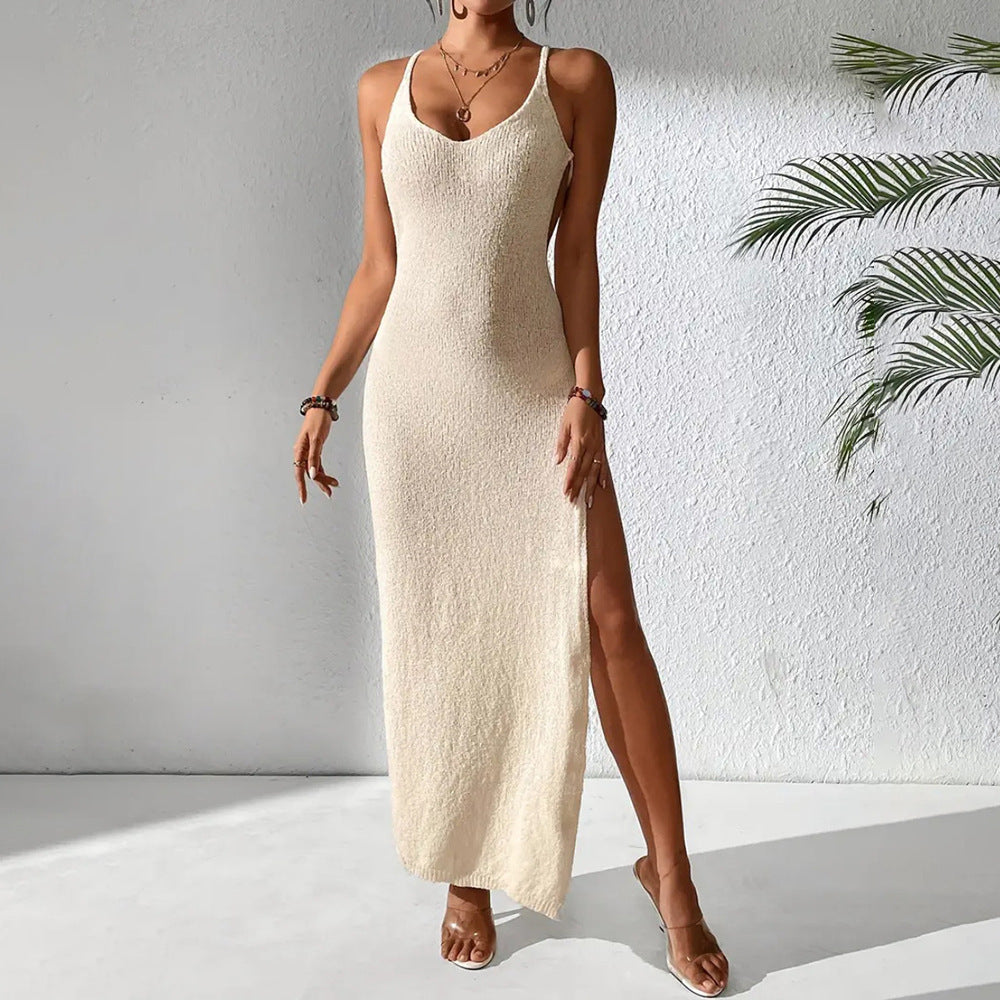 Damen figurbetontes Sommermaxikleid mit aufregendem Seitenschlitz Drune