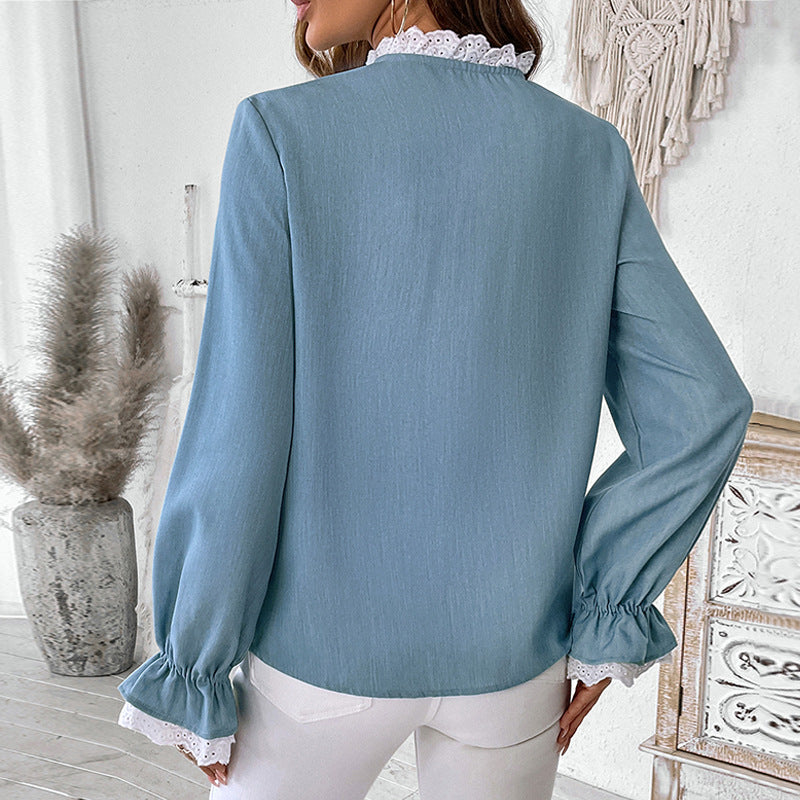 Damen elegante Bluse mit Rüschen und Knopfdetail Drune