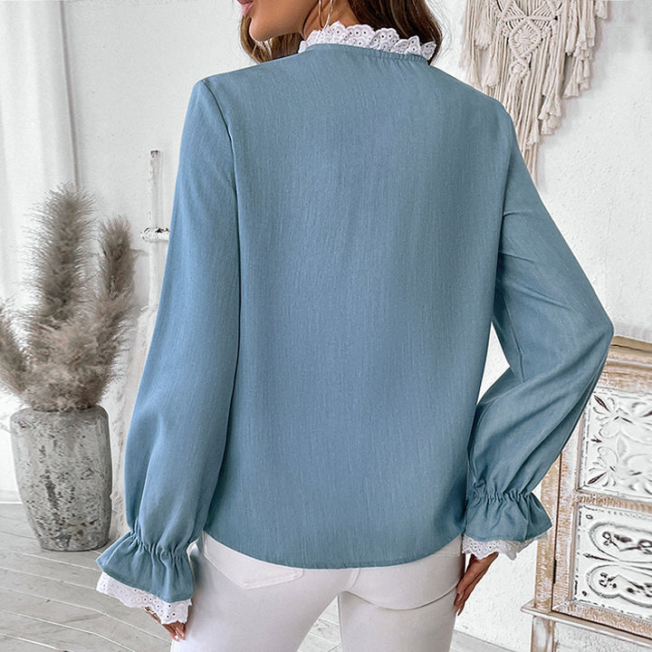 Damen elegante Bluse mit Rüschen und Knopfdetail Drune