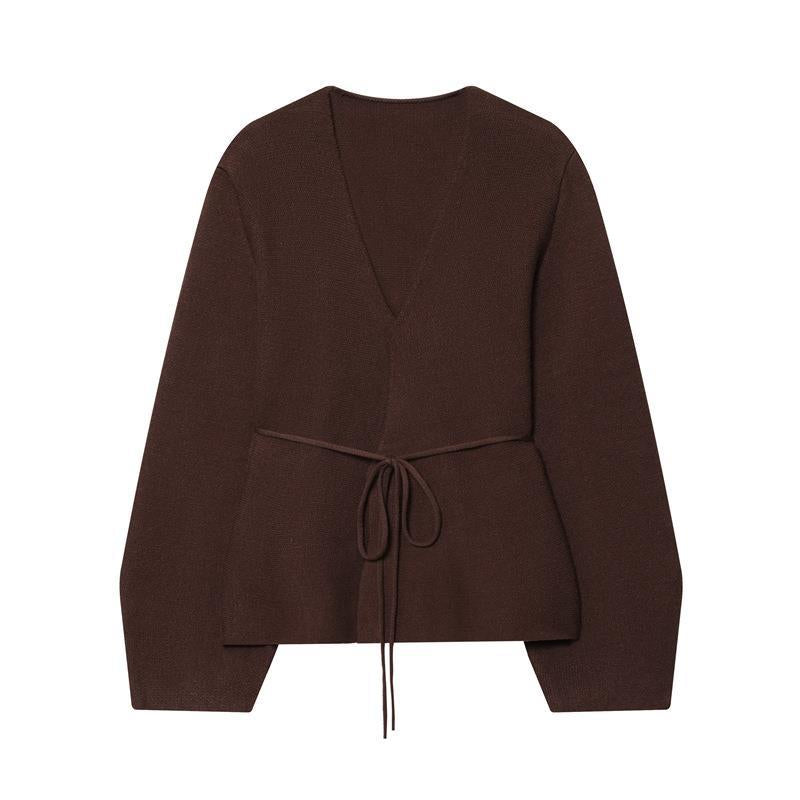 Damen Strickjacke mit raffiniertem V-Ausschnitt und taillierbarem Bindegürtel Drune