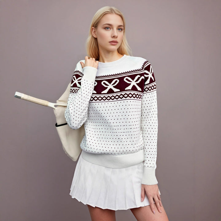 Damen Strickpullover mit festlichem Schleifenmuster und strukturiertem Design Drune