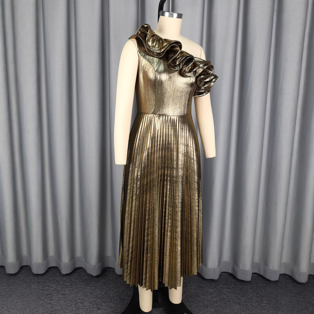 Damen elegantes schimmerndes Abendkleid mit Raffungen Drune