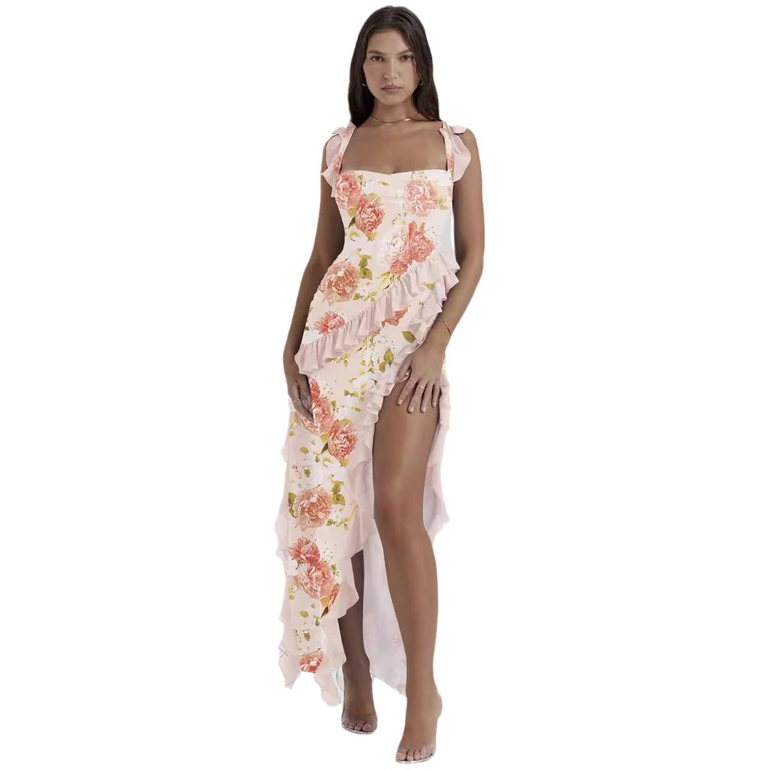 Damen Maxi-Kleid mit Rüschendetails und floralem Design Drune