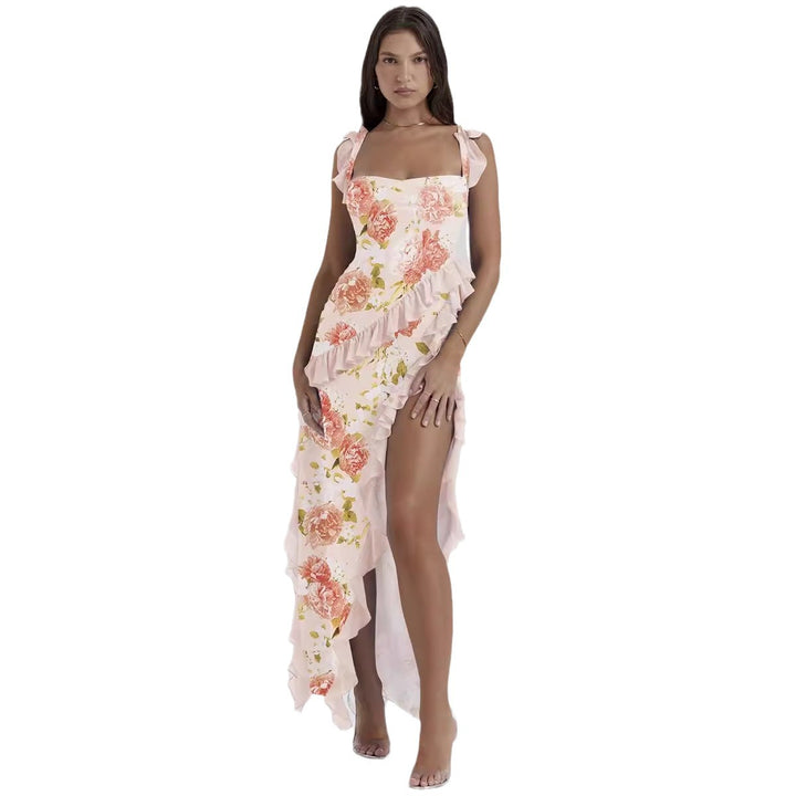 Damen Maxi-Kleid mit Rüschendetails und floralem Design Drune