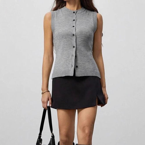 Damen Stricktop mit Knopfverschluss und ärmellosem Design Drune