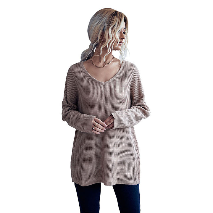 Damen lässiger Strickpullover mit weichem Waffelmuster Drune