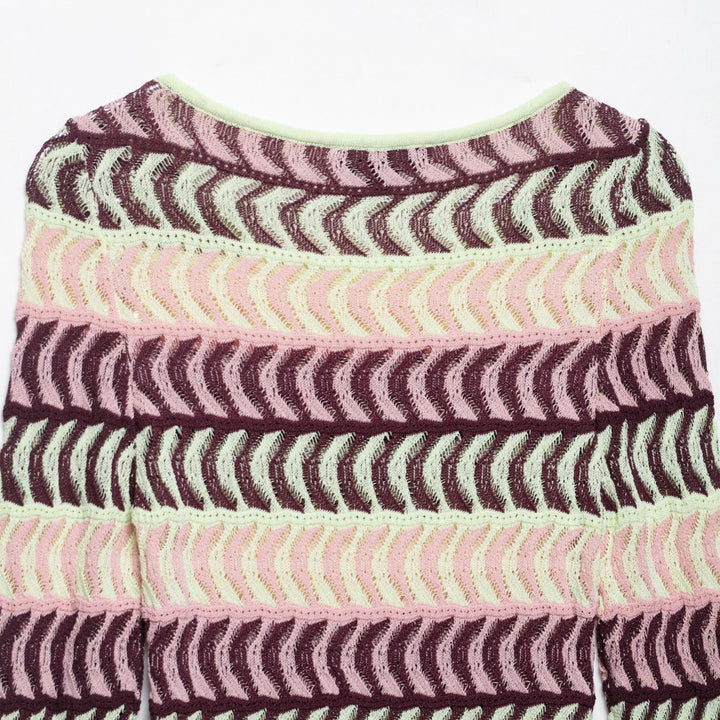 Damen Langarm Strickoberteil mit modischem Wellenmuster Drune
