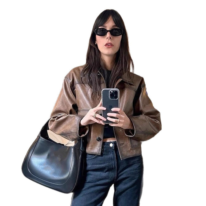 Damen cropped Kunstlederjacke mit modernem Schnitt und hochwertigen Details Drune