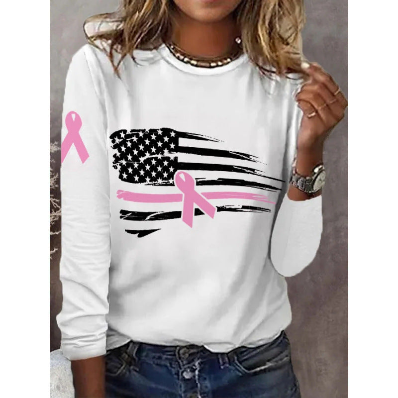Damen lässiges T-Shirt mit kreativem Flaggen- und Schleifen-Design Drune