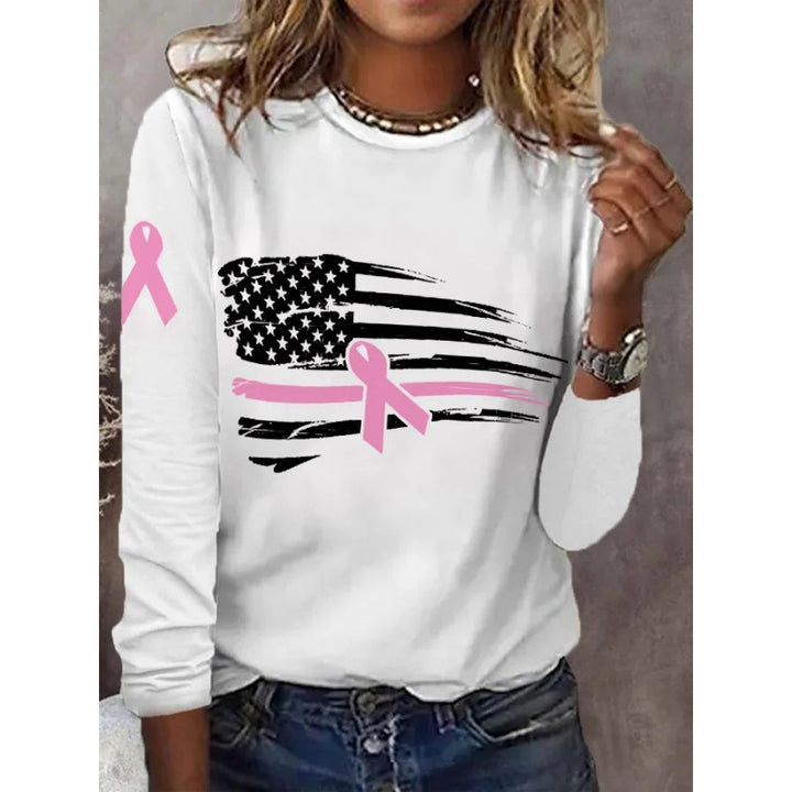 Damen lässiges T-Shirt mit kreativem Flaggen- und Schleifen-Design Drune