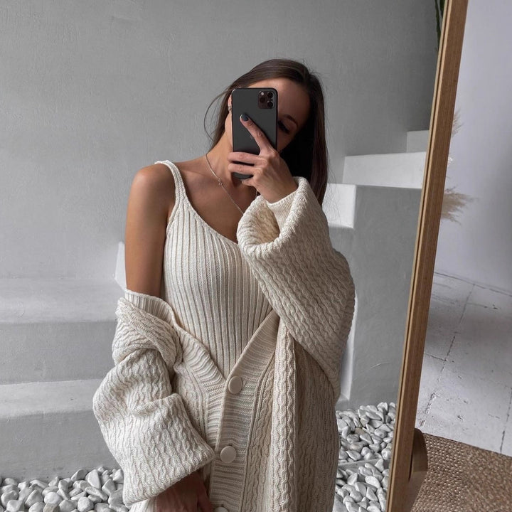 Damen Großer Strickcardigan mit Knopfleiste und Ballonärmeln Drune