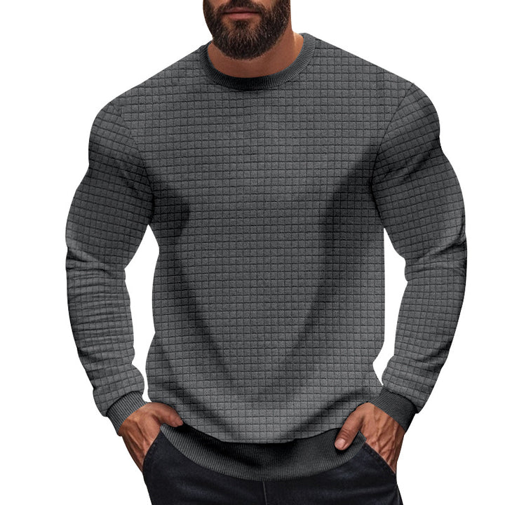 Herren nan strukturiertes Karo-Strick-Sweatshirt mit Rundhalsausschnitt und körperbetonter Athletik-Passform Drune