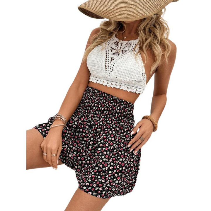 Damen kurzes Sommerkleid mit floralem Design und elastischem Bund Drune