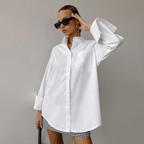 Damen Oversized Hemdbluse aus hochwertiger Baumwolle Drune