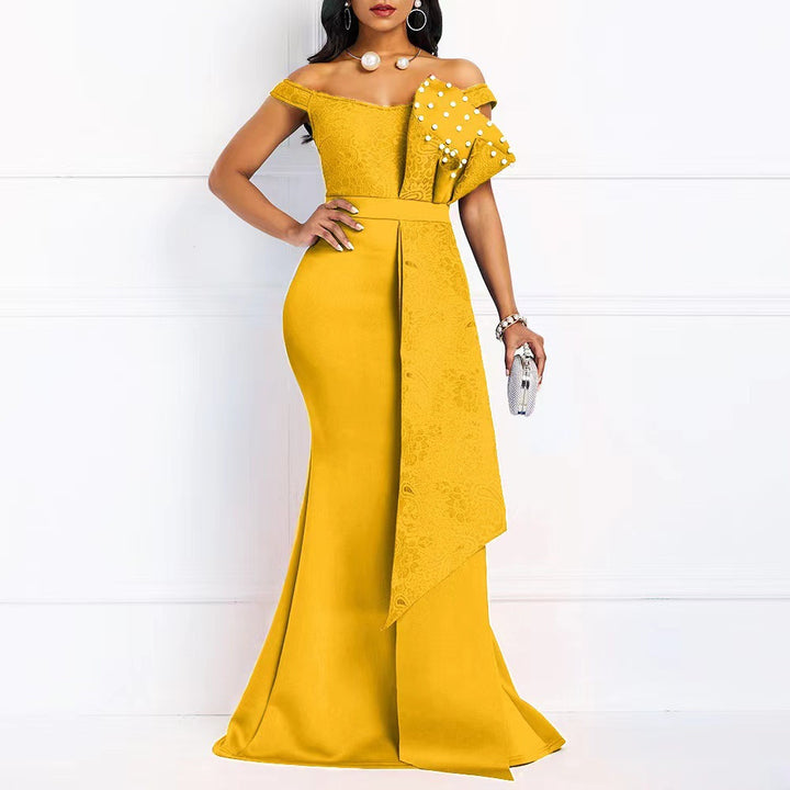 Damen Abendmaxikleid mit off-shoulder Design und luxuriösen Spitze-Applikationen Drune