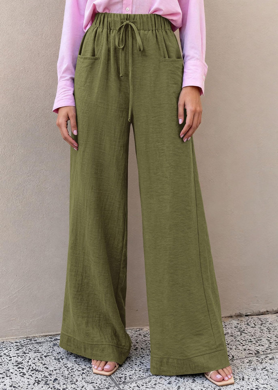 Damen Weit geschnittene Sommerhose mit elastischem Bund und frontalen Taschen Drune