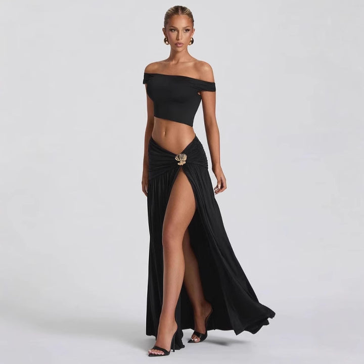 Damen Crop-Oberteil mit schulterfreiem Design und eleganter Drapierung Drune