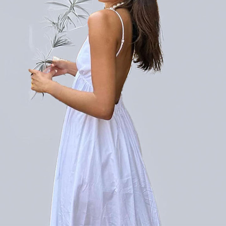 Damen Sommer Kleid mit tiefem V-Ausschnitt und lockerem Schnitt Drune