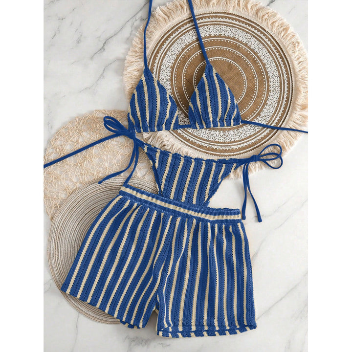 Damen Zweiteiliges Freizeitbadeoutfit mit verstellbarem Oberteil und elastischen Shorts Drune
