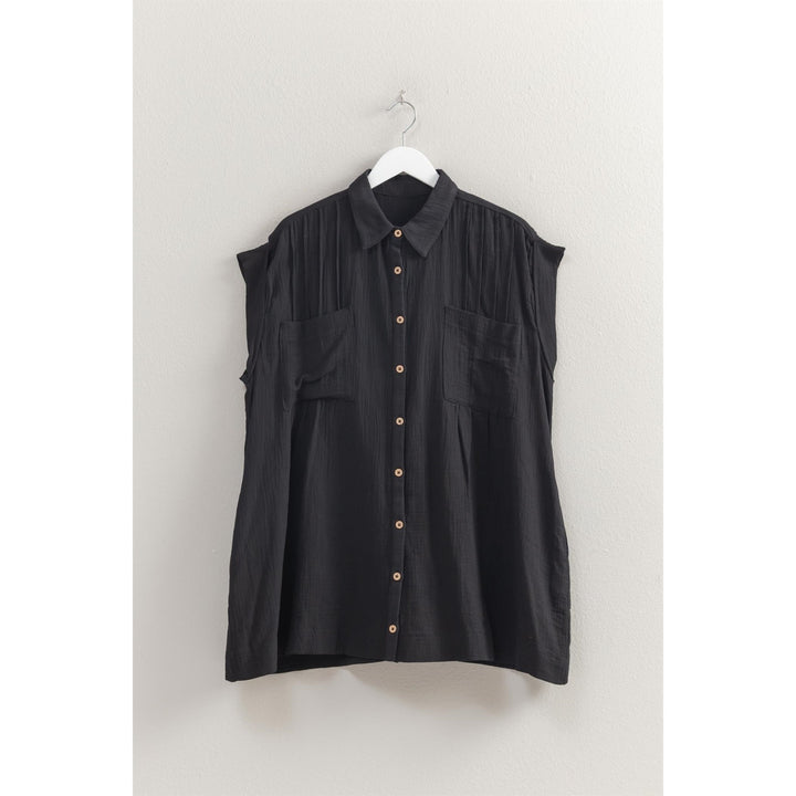 Damen lässige Bluse mit hohen Armöffnungen und zwei aufgesetzten Taschen Drune