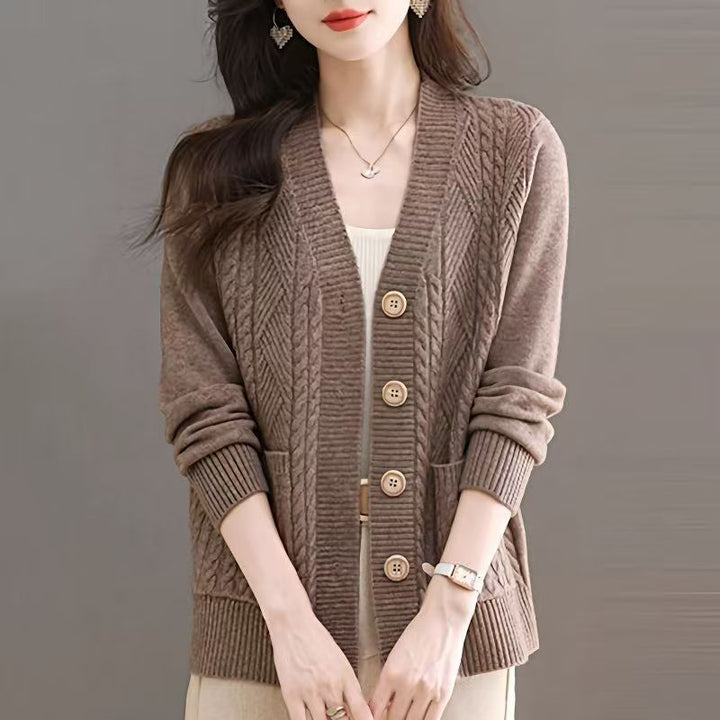 Damen Strickjacke mit V-Ausschnitt und Taschen Drune