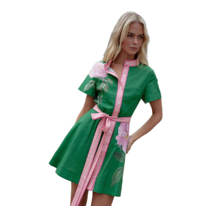 Damen Freizeitkleid mit floralem Muster und bequemen Taillengürtel Drune