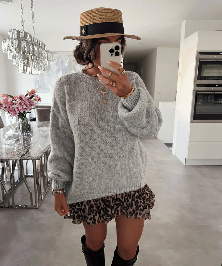 Damen Strickpullover mit voluminösen Ärmeln und feiner Struktur Drune