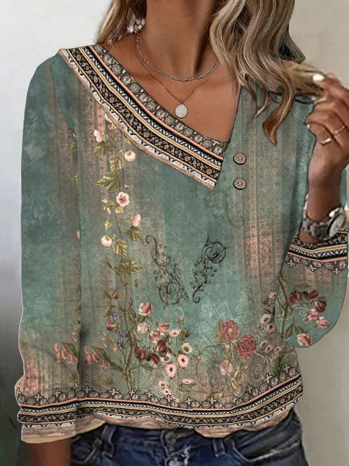 Damen Bluse mit floralem Muster und stylischem V-Ausschnitt Drune