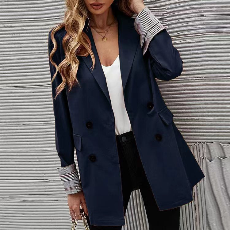 Damen eleganter Blazer mit doppelter Knopfleiste und gestreiften Ärmeln Drune