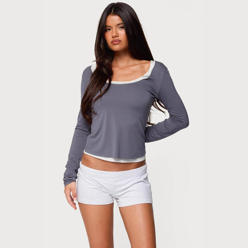 Damen Lounge Set mit langärmligem Oberteil und kurzer Shorts Drune