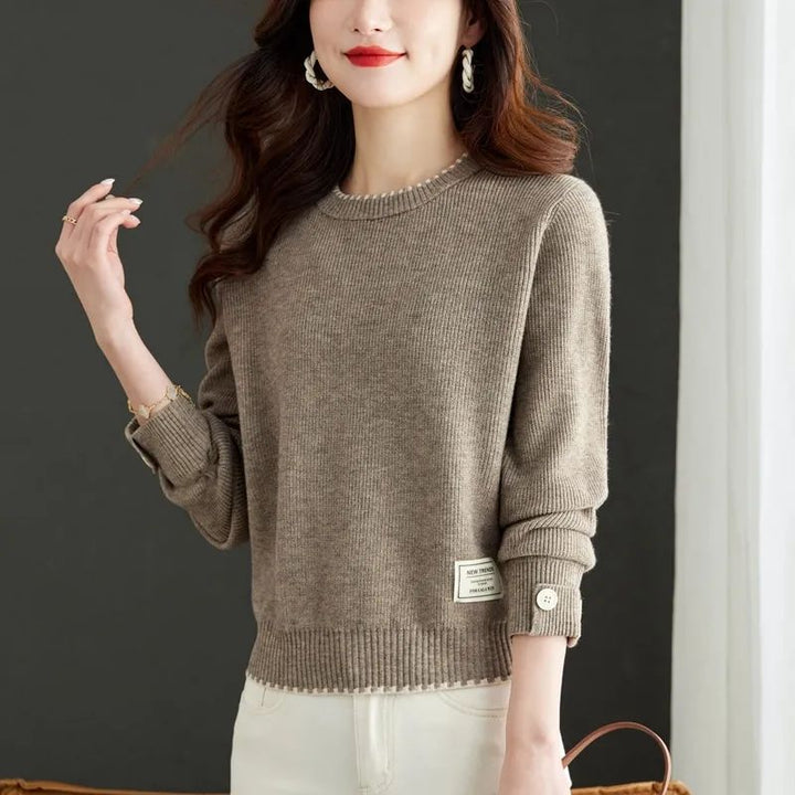 Damen eleganter Strickpullover mit feiner Ribstruktur und modischen Knöpfen Drune
