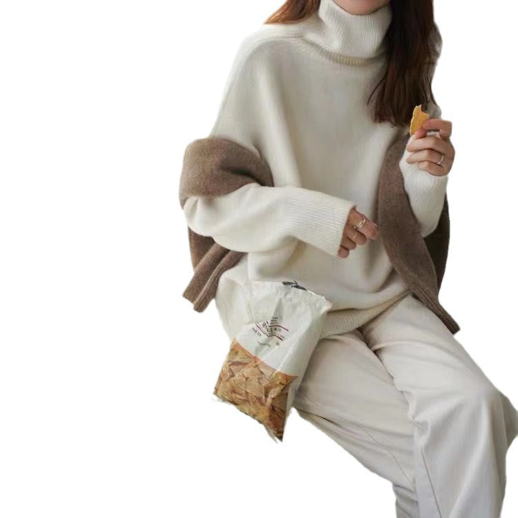 Damen Grobstrickpullover mit Stehkragen und weitem Schnitt Drune
